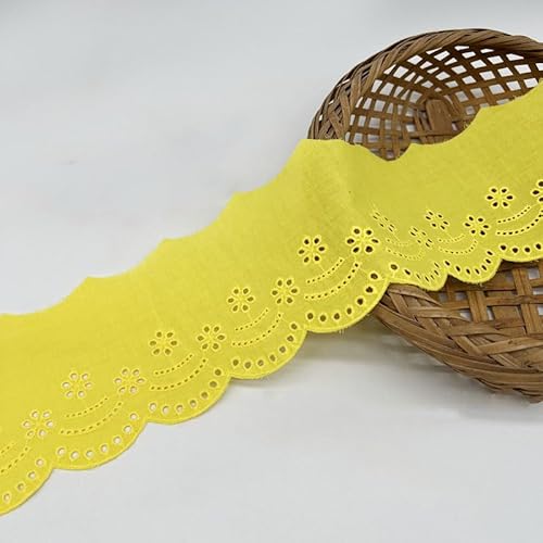 Yalulu 5 Yards Natur Baumwoll-Spitzenband, 10cm Breiter Baumwoll Öse Spitzenbesatz Blumenstickerei Rüschen Spitzenbesatz Schleife Wellenkante (gelb) von Yalulu