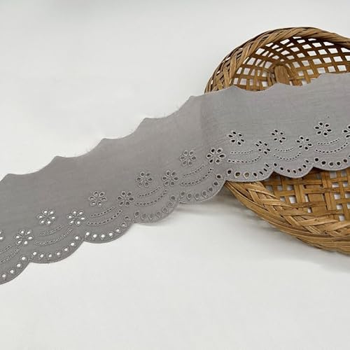 Yalulu 5 Yards Natur Baumwoll-Spitzenband, 10cm Breiter Baumwoll Öse Spitzenbesatz Blumenstickerei Rüschen Spitzenbesatz Schleife Wellenkante (grau) von Yalulu