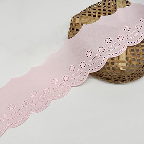 Yalulu 5 Yards Natur Baumwoll-Spitzenband, 10cm Breiter Baumwoll Öse Spitzenbesatz Blumenstickerei Rüschen Spitzenbesatz Schleife Wellenkante (rosa) von Yalulu