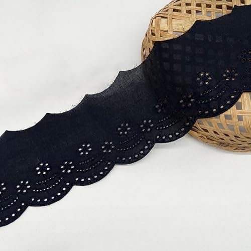 Yalulu 5 Yards Natur Baumwoll-Spitzenband, 10cm Breiter Baumwoll Öse Spitzenbesatz Blumenstickerei Rüschen Spitzenbesatz Schleife Wellenkante (schwarz) von Yalulu
