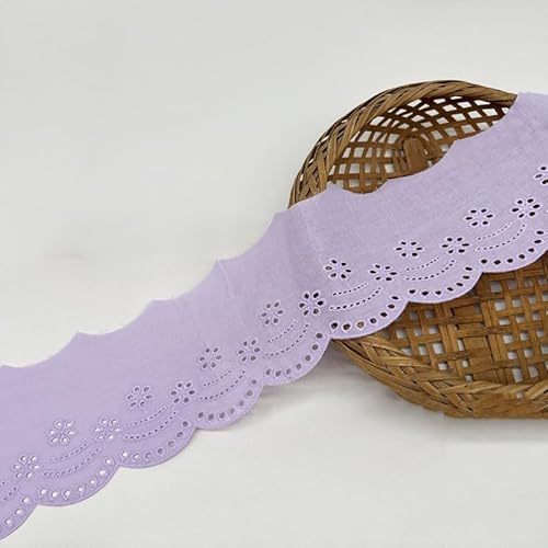 Yalulu 5 Yards Natur Baumwoll-Spitzenband, 10cm Breiter Baumwoll Öse Spitzenbesatz Blumenstickerei Rüschen Spitzenbesatz Schleife Wellenkante (violett) von Yalulu