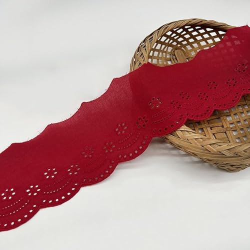 Yalulu 5 Yards Natur Baumwoll-Spitzenband, 10cm Breiter Baumwoll Öse Spitzenbesatz Blumenstickerei Rüschen Spitzenbesatz Schleife Wellenkante (weinrot) von Yalulu