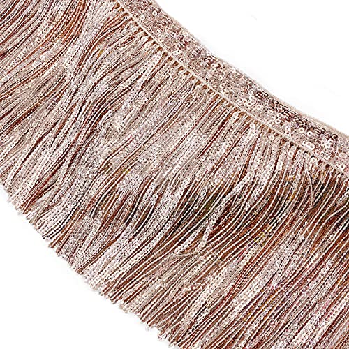 Yalulu 5 Yards Pailletten Fransenborte, Spitze Quaste Fransenborte, Pailletten Dekoband Dekoborte Metallic Paillettenborte Fransenborte Verschönerung Kostümdekoration (Champagner) von Yalulu