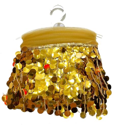 Yalulu 5 Yards Pailletten Quaste Schnittfranse Fransenborte, 17cm PVC-Fransenbesatz Zum Nähen Pailletten-Quaste Nähbesatz Für DIY-Handwerk, Aufführung, Kostüme Heimdekoration (Gold) von Yalulu