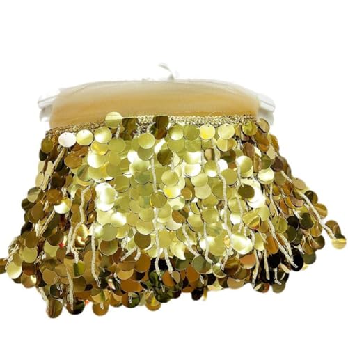 Yalulu 5 Yards Pailletten Quaste Schnittfranse Fransenborte, 17cm PVC-Fransenbesatz Zum Nähen Pailletten-Quaste Nähbesatz Für DIY-Handwerk, Aufführung, Kostüme Heimdekoration (L-Gold) von Yalulu