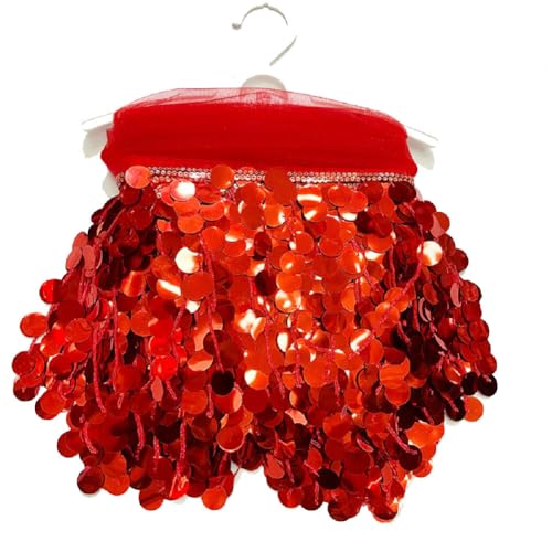 Yalulu 5 Yards Pailletten Quaste Schnittfranse Fransenborte, 17cm PVC-Fransenbesatz Zum Nähen Pailletten-Quaste Nähbesatz Für DIY-Handwerk, Aufführung, Kostüme Heimdekoration (Rot) von Yalulu