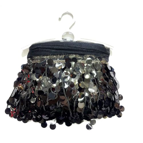 Yalulu 5 Yards Pailletten Quaste Schnittfranse Fransenborte, 17cm PVC-Fransenbesatz Zum Nähen Pailletten-Quaste Nähbesatz Für DIY-Handwerk, Aufführung, Kostüme Heimdekoration (Schwarz) von Yalulu