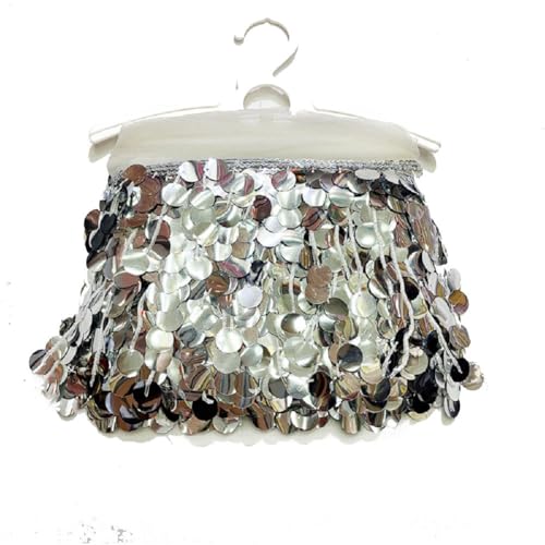 Yalulu 5 Yards Pailletten Quaste Schnittfranse Fransenborte, 17cm PVC-Fransenbesatz Zum Nähen Pailletten-Quaste Nähbesatz Für DIY-Handwerk, Aufführung, Kostüme Heimdekoration (Silber) von Yalulu
