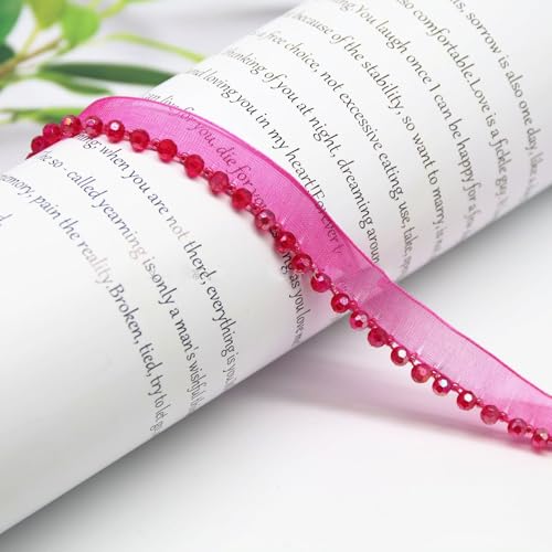 Yalulu 5 Yards Perlenband Vintage, Kordelband Dekoband Zierband Geschenkband für DIY Handwerk Kleidung Nähzubehör (Rosenrot) von Yalulu