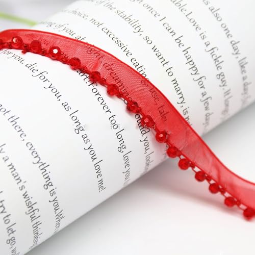 Yalulu 5 Yards Perlenband Vintage, Kordelband Dekoband Zierband Geschenkband für DIY Handwerk Kleidung Nähzubehör (Rot) von Yalulu