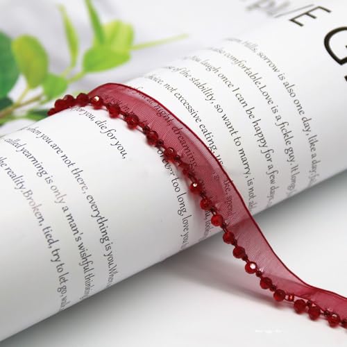 Yalulu 5 Yards Perlenband Vintage, Kordelband Dekoband Zierband Geschenkband für DIY Handwerk Kleidung Nähzubehör (Weinrot) von Yalulu
