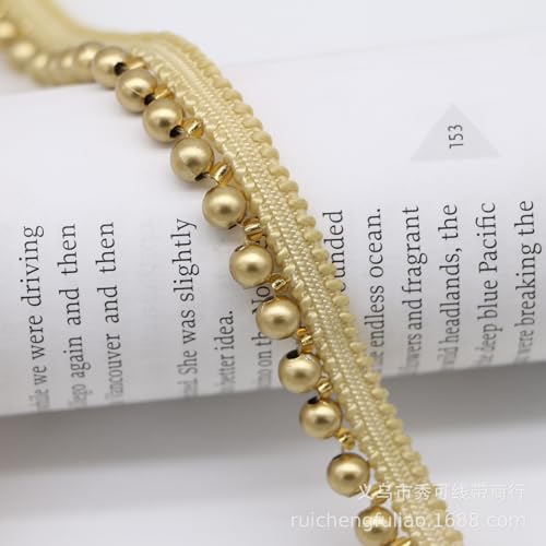 Yalulu 5 Yards Perlenbesatz Spitzenband, 13mm Perlen-Band Spitzenbesatz Perle Perlenbesatz Zum Nähen von Hochzeiten Kleidung Basteln Kostümen (Hellgold) von Yalulu