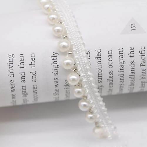 Yalulu 5 Yards Perlenbesatz Spitzenband, 13mm Perlen-Band Spitzenbesatz Perle Perlenbesatz Zum Nähen von Hochzeiten Kleidung Basteln Kostümen (Weiß) von Yalulu