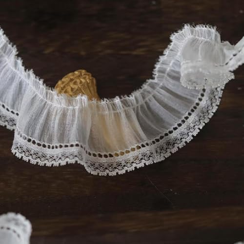 Yalulu 5 Yards Polyester Spitzen Borte, Plissee-Spitzenbordürem Bordüre, Spitzenband Rüschenborte zum Nähen Rüschenkragen, plissiertes Kleidungsstück von Yalulu