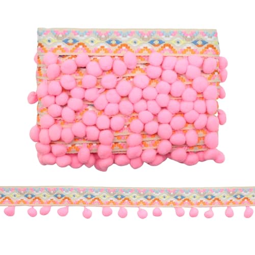Yalulu 5 Yards Pomponborte Bommelborte Fringe, Fransenband Trimm Quasten Trim Zierborrte Bommelband zum DIY-Nähen von Vorhängen, Kissen, Steppdecken (Rosa) von Yalulu