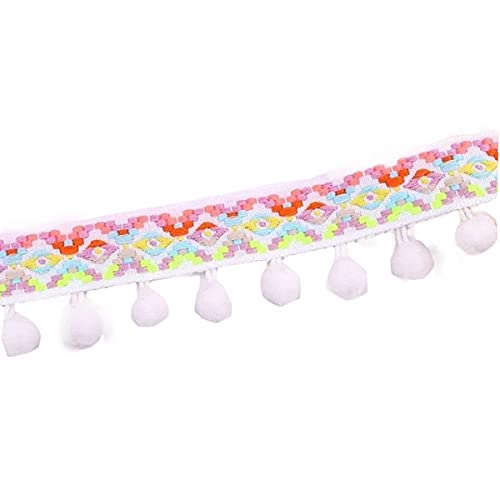 Yalulu 5 Yards Pomponborte Bommelborte Fringe, Fransenband Trimm Quasten Trim Zierborrte Bommelband zum DIY-Nähen von Vorhängen, Kissen, Steppdecken (Weiß) von Yalulu