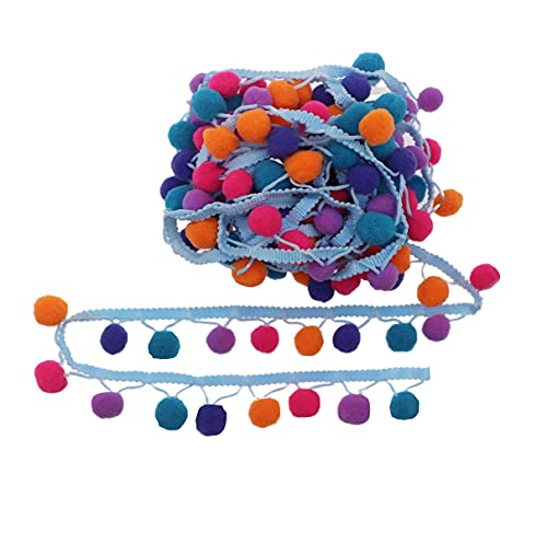 Yalulu 5 Yards Regenbogen Pom Pom Pompom Bommelborte Lace Spitze Quaste Trim Band für DIY Fertigkeit Nähen Zubehörteil Dekorieren (Blau2) von Yalulu