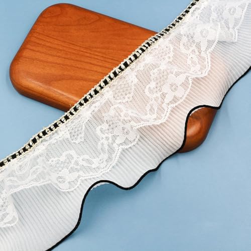 Yalulu 5 Yards Weiß Blumen Spitzenband Mit Lace, Weiß Rüschen Spitzenbesatz Stickerei Zierband Spitzenborte für Nähen Handwerk Hochzeit (2 Lagen) von Yalulu