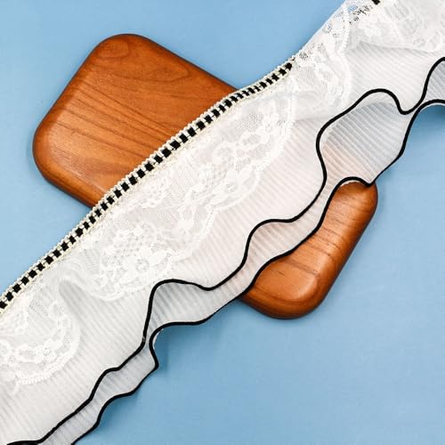 Yalulu 5 Yards Weiß Blumen Spitzenband Mit Lace, Weiß Rüschen Spitzenbesatz Stickerei Zierband Spitzenborte für Nähen Handwerk Hochzeit (3 Lagen) von Yalulu
