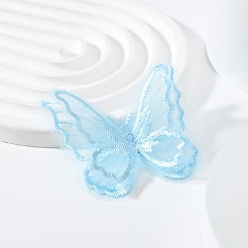 Yalulu 50 Stück Spitze Schmetterling Applikation, Spitze Applikation Stickpatches Organza Lace Appliques ür DIY Kleidung, Haarschmuck (blau) von Yalulu