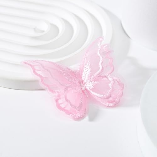 Yalulu 50 Stück Spitze Schmetterling Applikation, Spitze Applikation Stickpatches Organza Lace Appliques ür DIY Kleidung, Haarschmuck (rosa) von Yalulu