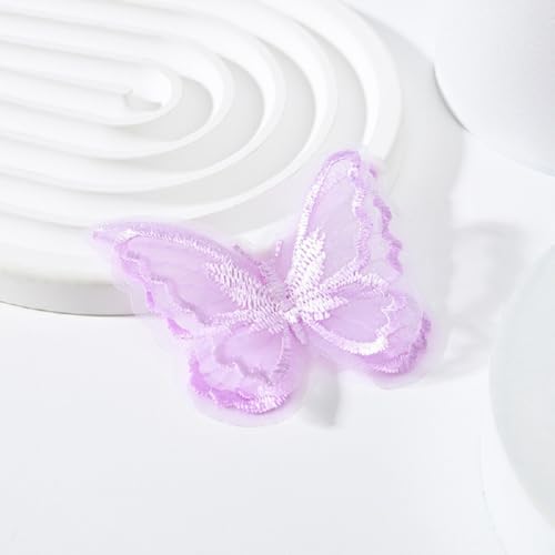 Yalulu 50 Stück Spitze Schmetterling Applikation, Spitze Applikation Stickpatches Organza Lace Appliques ür DIY Kleidung, Haarschmuck (violett) von Yalulu