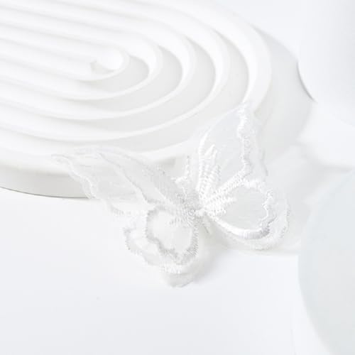 Yalulu 50 Stück Spitze Schmetterling Applikation, Spitze Applikation Stickpatches Organza Lace Appliques ür DIY Kleidung, Haarschmuck (weiß) von Yalulu