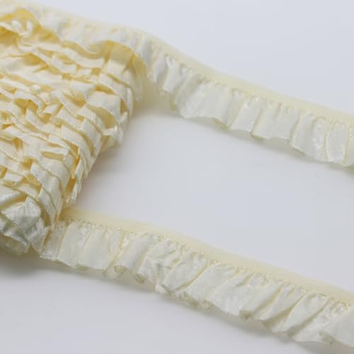 Yalulu 6 Meters Rüschen Spitzenbesatz Spitzenband, Stickerei Zierband Spitzenborte Spitzenstoff Borten für Nähen Kleidung Handwerk (Beige) von Yalulu