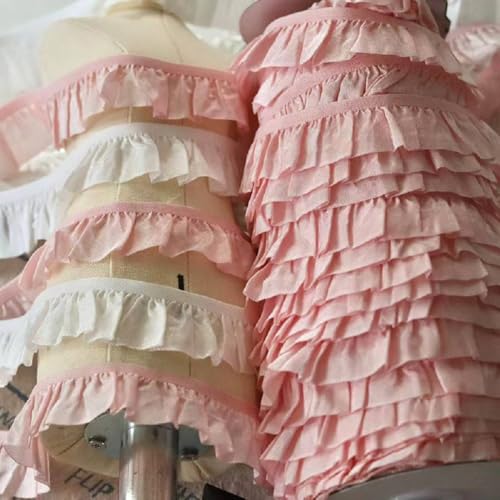 Yalulu 6 Meters Rüschen Spitzenbesatz Spitzenband, Stickerei Zierband Spitzenborte Spitzenstoff Borten für Nähen Kleidung Handwerk (rosa) von Yalulu