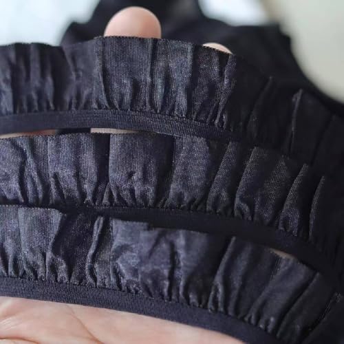 Yalulu 6 Meters Rüschen Spitzenbesatz Spitzenband, Stickerei Zierband Spitzenborte Spitzenstoff Borten für Nähen Kleidung Handwerk (schwarz) von Yalulu