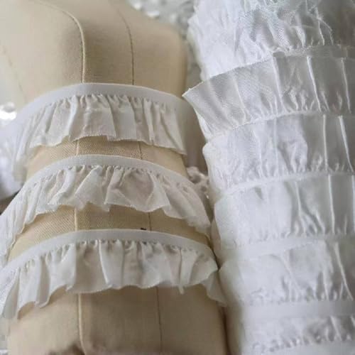 Yalulu 6 Meters Rüschen Spitzenbesatz Spitzenband, Stickerei Zierband Spitzenborte Spitzenstoff Borten für Nähen Kleidung Handwerk (weiß) von Yalulu