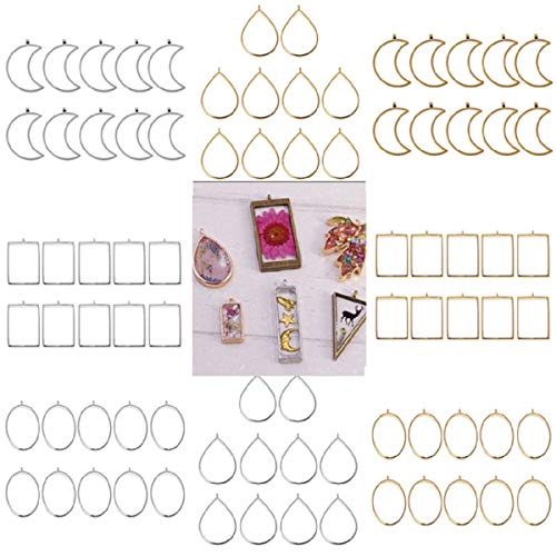 Yalulu 80 Stück Geometrische Offene Lünette Anhänger/Open Back Lünette Anhängerr für DIY Harz, gedrückt Blume Schmuck von Yalulu