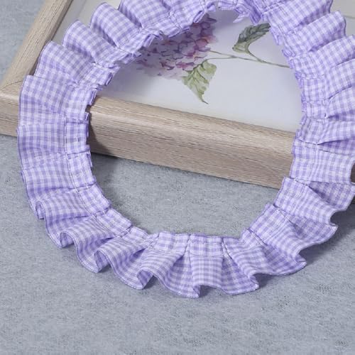 Yalulu 9,1 m Gingham-Rüschenborte, plissiert, 4 cm breit, gerafftes Spitzenband, Kantenbesatz für Heimdekoration, (Lila) von Yalulu