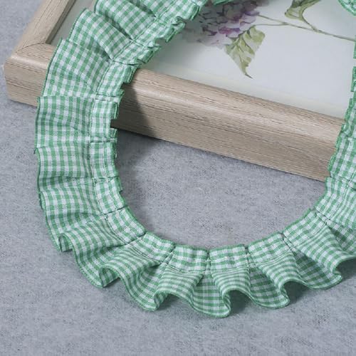 Yalulu 9,1 m Gingham-Rüschenborte, plissiert, 4 cm breit, gerafftes Spitzenband, Kantenbesatz für Heimkleid, Dekoration (D-Grün) von Yalulu