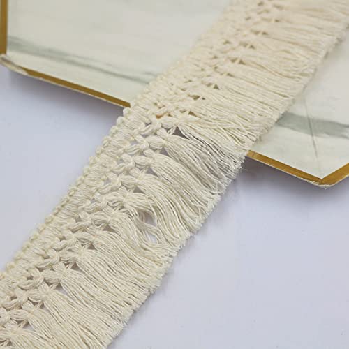 Yalulu 9,1 m x 4 cm Baumwollquaste Fransenborte Spitzenborte Bänder Faserfransen für Kleidung, Vorhang, Nähen, Handwerk (Beige) von Yalulu