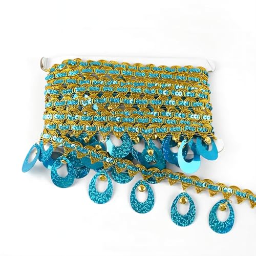 Yalulu 9 Meters Glitzer Pailletten Fransenbesatz, Glitzerstoff Kleiderstoff Pailletten-spitzenbesatz Paillettenbesatz Fransenborte Zum Nähen (Blau) von Yalulu