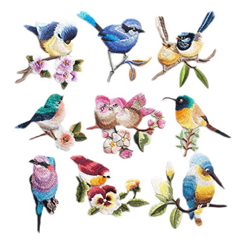 Yalulu 9 Stück Vogel Bestickt Aufnäher Bügelbild Aufbügeln ügler Bügeleisen auf Patches Sticker Applikation DIY für T-Shirt Jeans Kleidung Taschen von Yalulu