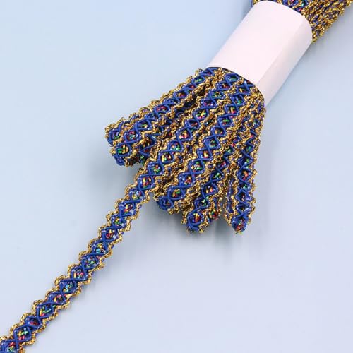Yalulu 9 Yards Metallic-Spitzenbesatz 10mm Breite Glitzernde Fransenbesatz Verzierte Kurve Rand Nähen Basteln Spitze Bekleidungszubehör Für Hochzeit Kleidung Dekor (Edelsteinblau) von Yalulu
