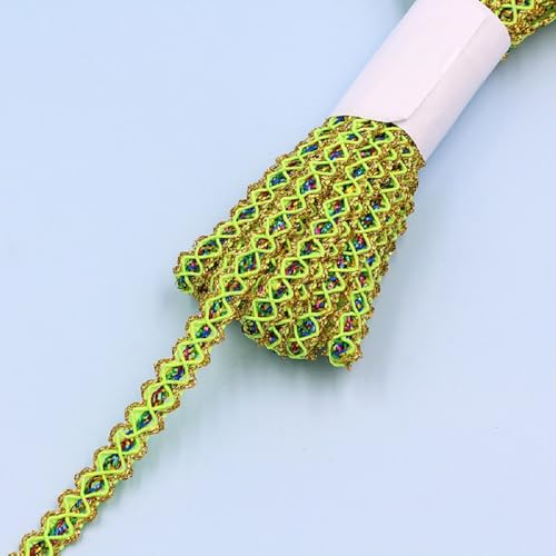Yalulu 9 Yards Metallic-Spitzenbesatz 10mm Breite Glitzernde Fransenbesatz Verzierte Kurve Rand Nähen Basteln Spitze Bekleidungszubehör Für Hochzeit Kleidung Dekor (Grün) von Yalulu