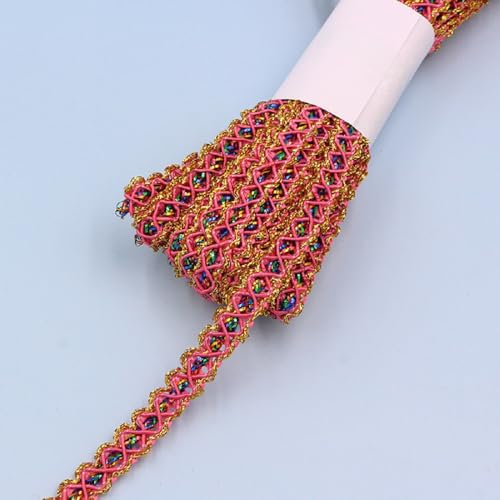 Yalulu 9 Yards Metallic-Spitzenbesatz 10mm Breite Glitzernde Fransenbesatz Verzierte Kurve Rand Nähen Basteln Spitze Bekleidungszubehör Für Hochzeit Kleidung Dekor (Rosenrot) von Yalulu