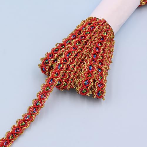 Yalulu 9 Yards Metallic-Spitzenbesatz 10mm Breite Glitzernde Fransenbesatz Verzierte Kurve Rand Nähen Basteln Spitze Bekleidungszubehör Für Hochzeit Kleidung Dekor (Rot) von Yalulu