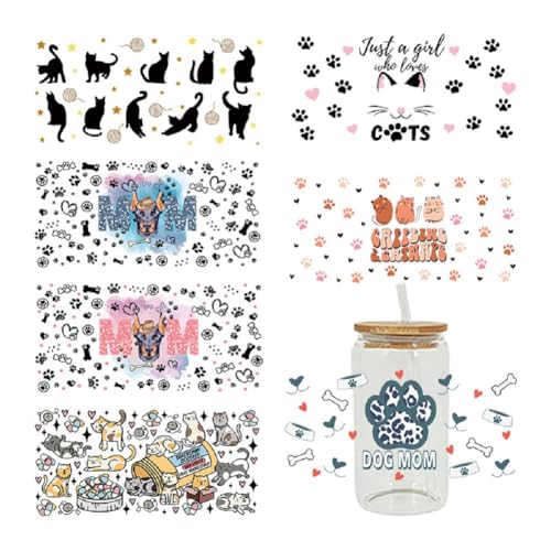 Yalulu DTF Transfer Aufkleber, 7 Blätter Katze/Hund Rub On Transferaufkleber Transfer Decals Wasserfeste Rub on Transferaufkleber Becher Wickeln Transfers Sticker für Glas Tassen Yalulu DTF Transfer Aufkleber, 7 Blätter Katze/Hund Rub On Transferaufkleber Transfer Decals Wasserfeste Rub on Transferaufkleber Becher Wickeln Transfers Sticker für Glas Tassen von Yalulu