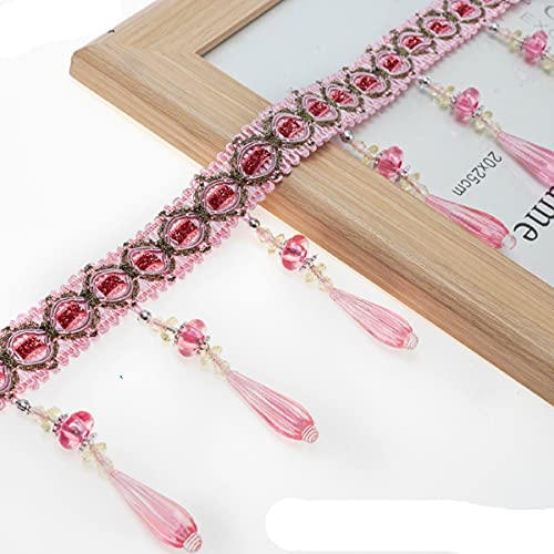 Yalulu Geflochtene Perlen zum Aufhängen, Quaste, Fransenbesatz, hängende Kugelverzierung, Stoffband, Band für Vorhang, Tischlampenschirme, Hochzeit, dekoriert (Rosa) von Yalulu