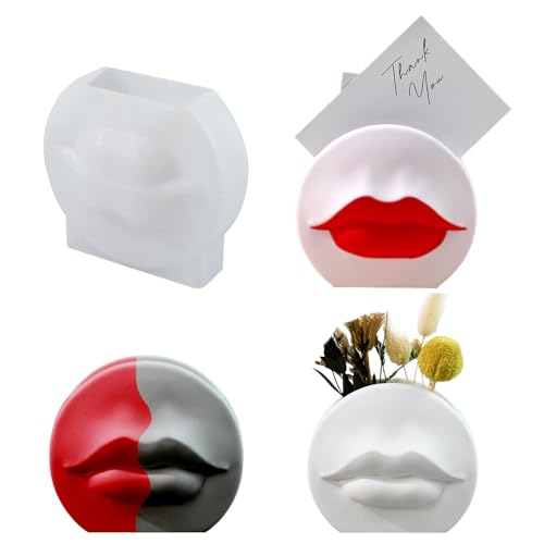 Yalulu Lippen-Organisator Silikonform Gießformen, DIY Blumenvasen Silikonformen Epoxidharz Formen Aufbewahrungsflaschenform Blumenvasen Harz Formen mit Holzkonsole von Yalulu