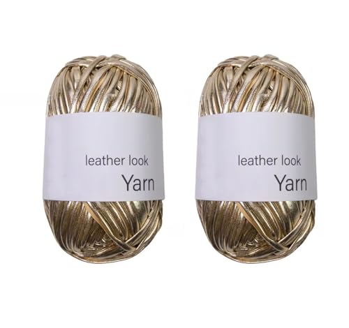 Yalulu Metallic T-Shirt Garn, 2 x 100g(2 x 40m) Gewebe Glanzgarn Glänzendes Stoff Strickgarn, Metallic Garn für Häkeltaschen (Champagner-G) von Yalulu