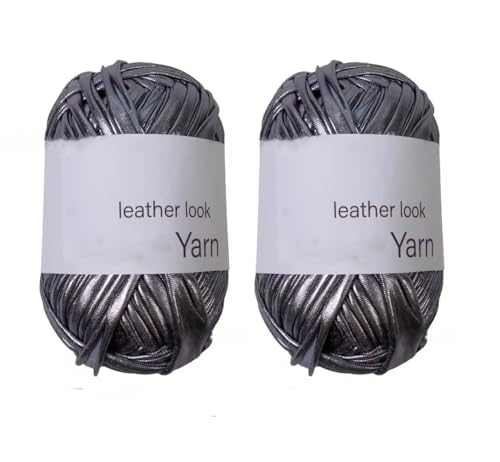 Yalulu Metallic T-Shirt Garn, 2 x 100g(2 x 40m) Gewebe Glanzgarn Glänzendes Stoff Strickgarn, Metallic Garn für Häkeltaschen (Dunkelgrau) von Yalulu