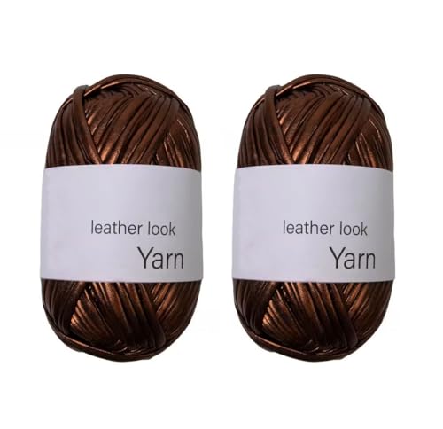 Yalulu Metallic T-Shirt Garn, 2 x 100g(2 x 40m) Gewebe Glanzgarn Glänzendes Stoff Strickgarn, Metallic Garn für Häkeltaschen (Rot-Kaffee) von Yalulu