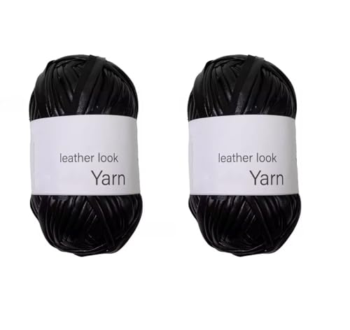 Yalulu Metallic T-Shirt Garn, 2 x 100g(2 x 40m) Gewebe Glanzgarn Glänzendes Stoff Strickgarn, Metallic Garn für Häkeltaschen (Schwarz) von Yalulu