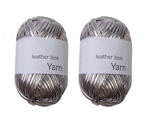 Yalulu Metallic T-Shirt Garn, 2 x 100g(2 x 40m) Gewebe Glanzgarn Glänzendes Stoff Strickgarn, Metallic Garn für Häkeltaschen (Silber) von Yalulu