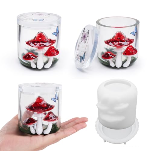 Yalulu Mushroom Jar Silikonform, Kerzenglas-Formen mit Deckel, Vorratsdosen Gießharz Resin Form, Aufbewahrungsbox Schmuckbox Gießform Yalulu Mushroom Jar Silikonform, Kerzenglas-Formen mit Deckel, Vorratsdosen Gießharz Resin Form, Aufbewahrungsbox Schmuckbox Gießform von Yalulu
